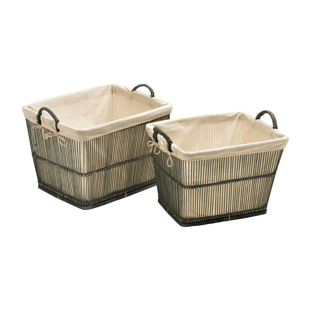 Set Of 2 Storage Baskets Bamboo With Cotton Liner, Grey