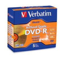 VERBATIM 96320 Disk  DVD-R  4.7GB  8X  Ultralife ArchivalGrade  Gold Shiny  5pk  Jewel