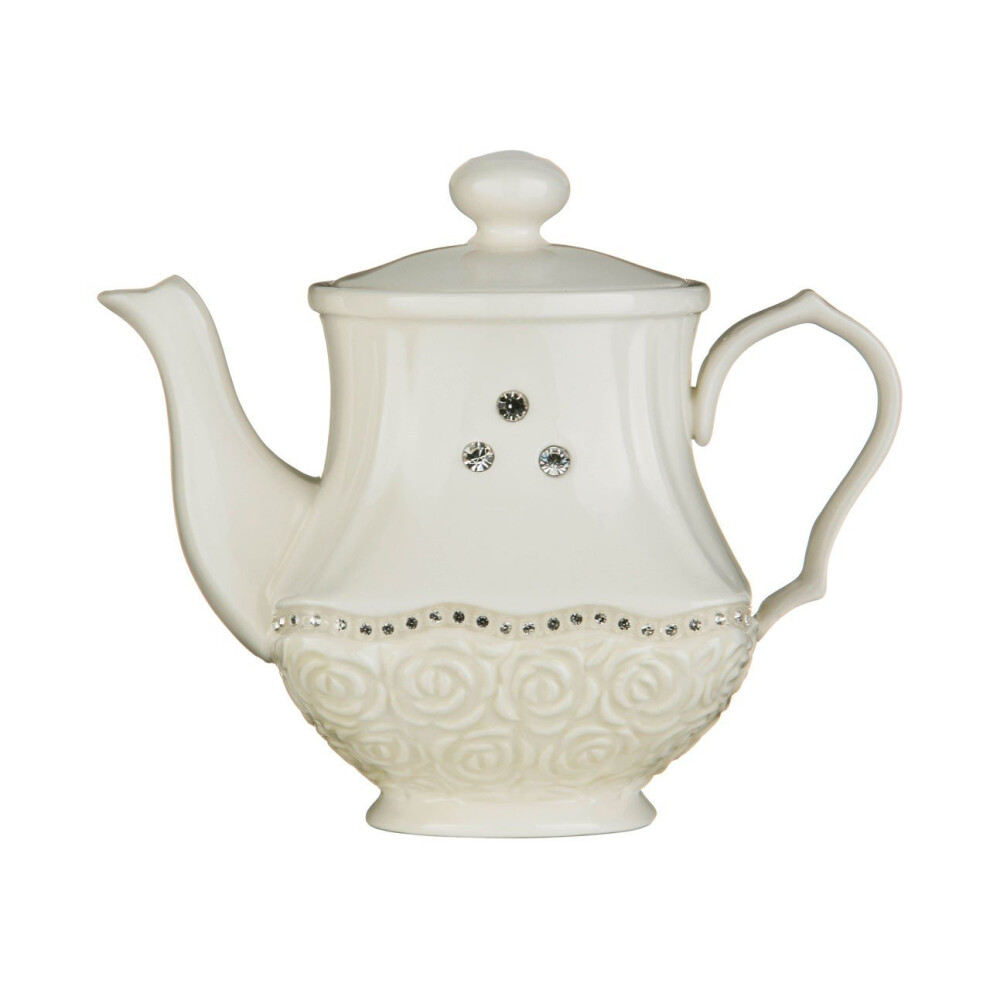 Premier Housewares Diamante Georgia Teapot, Ceramic, 680 Ml Cream