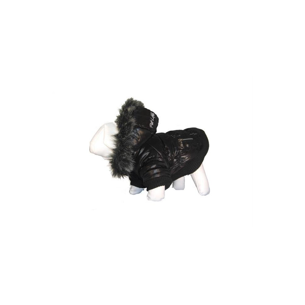 Photos - Dog Clothing Pet Life 1BKSM Black Metallic Fashion Parka with Removable Hood-SM Black 1BKSM