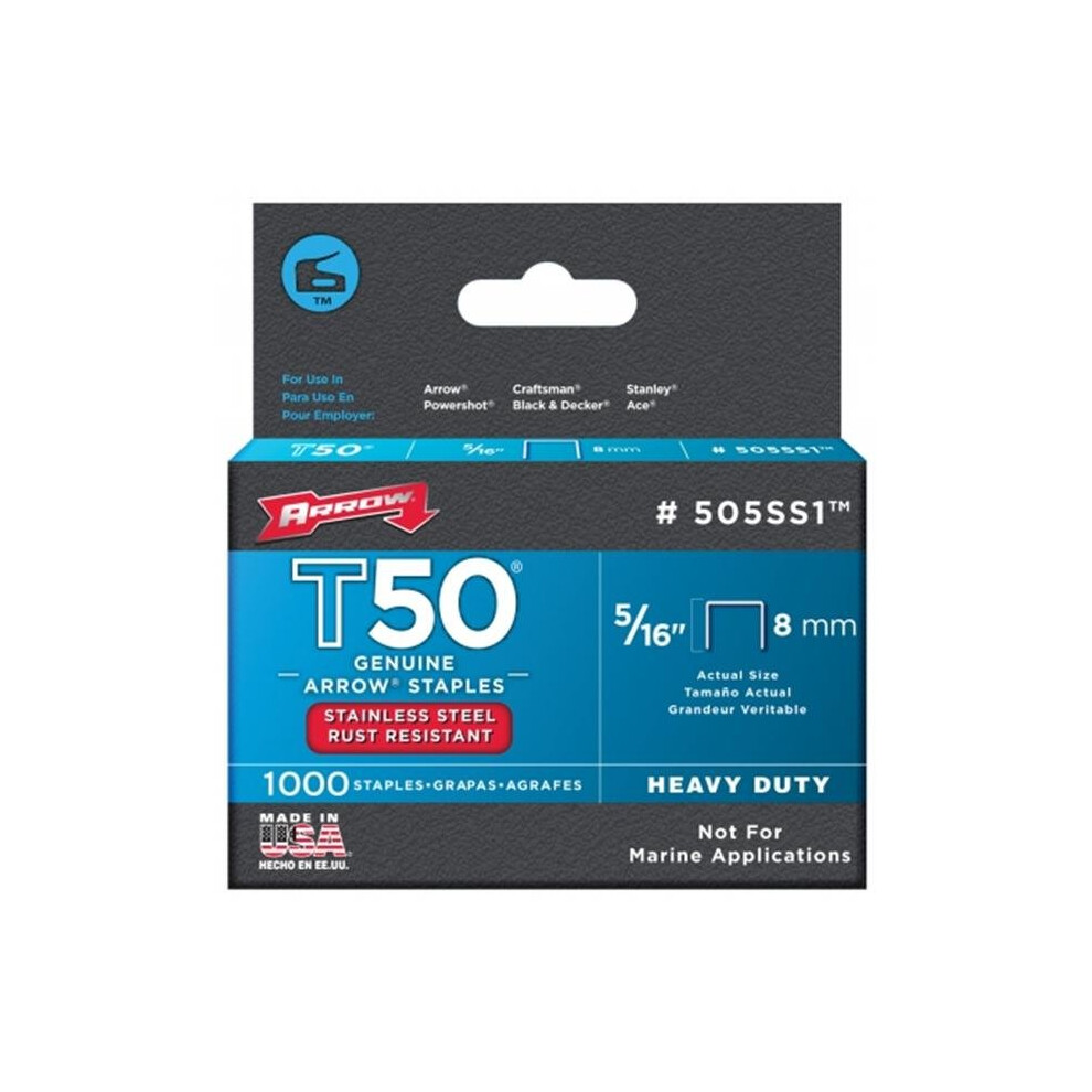 Arrow Fastener Co. .31in. T50 Stainless Steel Staples  505SS1