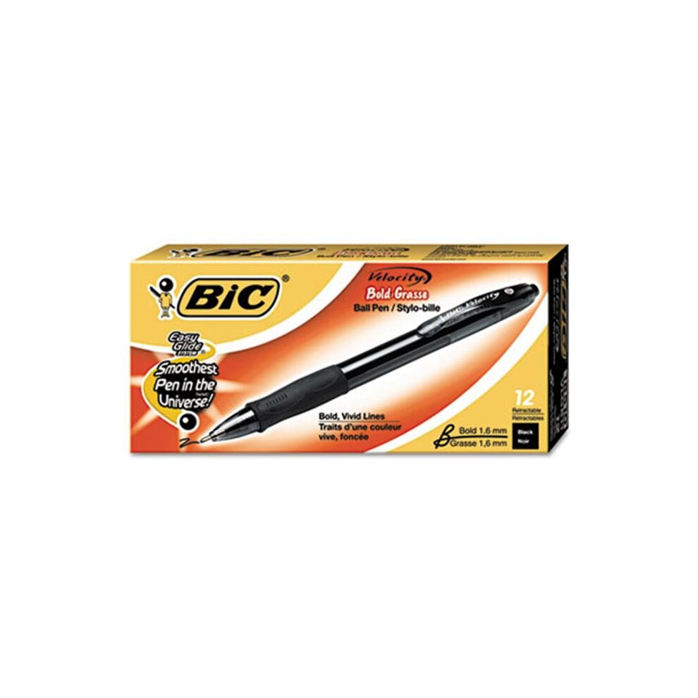 Bic VLGB11-BK Velocity Ballpoint Retractable Pen  Black Ink  Bold  Dozen