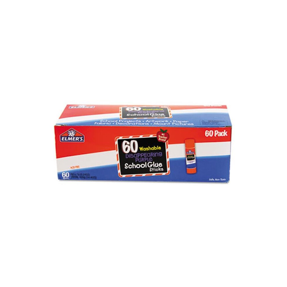 Elmers E503 Disappearing Purple All Purpose Glue Sticks, 60-Box (Purple-Clear), Safe, Non-Toxic, Washes Off