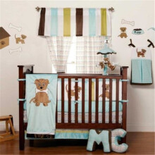One Grace Place 10-33102 Puppy Pal Boy Baby 4 Piece Crib Bedding Set