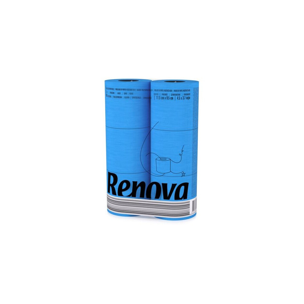 Renova [6 Rolls Blue] 3 Ply Soft Colour Toilet Loo Bathroom Tissue Paper Rolls