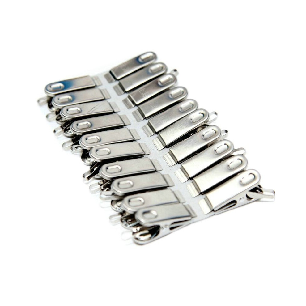 Vinsani Pack Of 20 Stainless Steel Spring Loaded Metal Laundry Clothes Clip Pegs