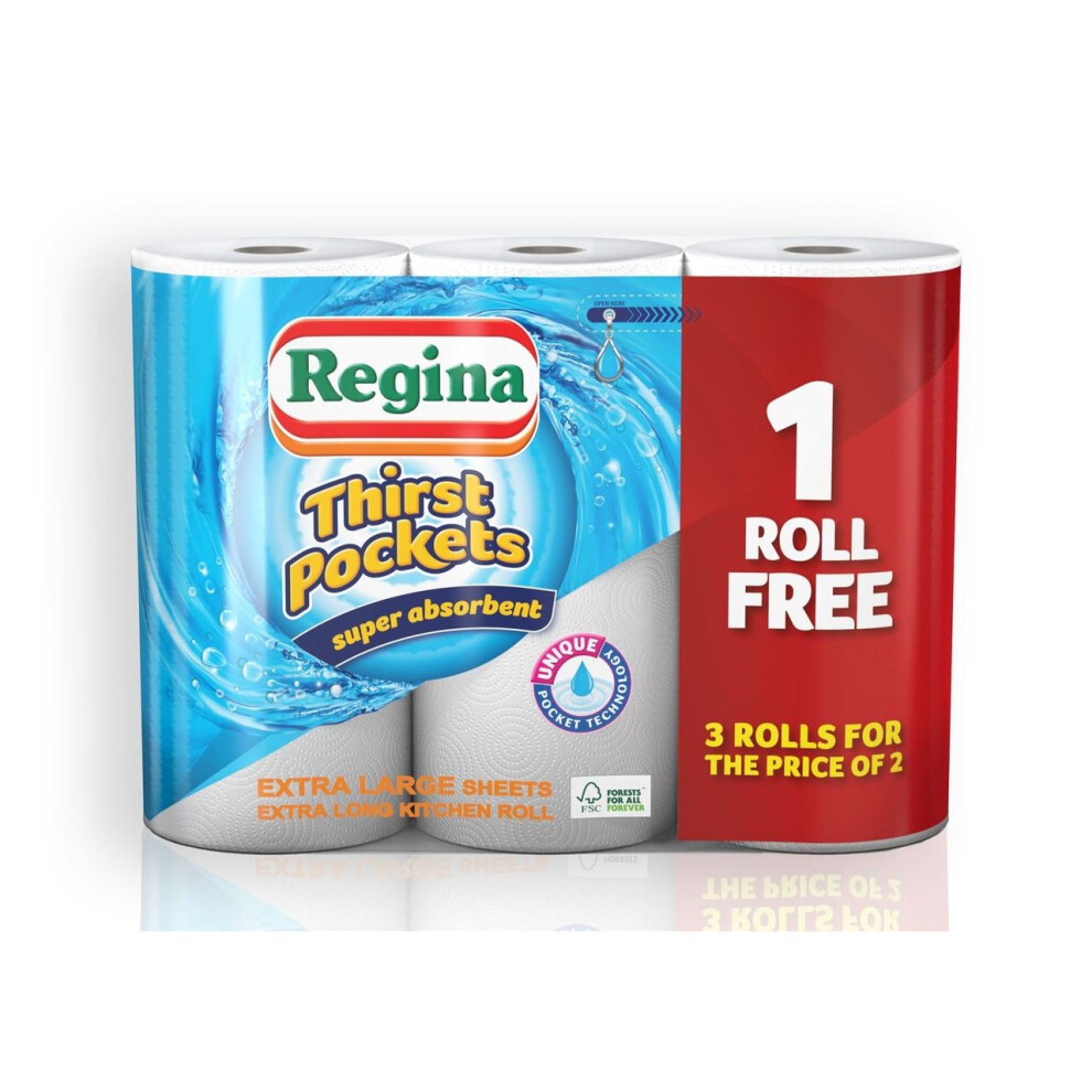 Regina Thirst Pockets Super Absorbent Kitchen Tissue Paper Towel 3 for 2 Rolls (12 Rolls)