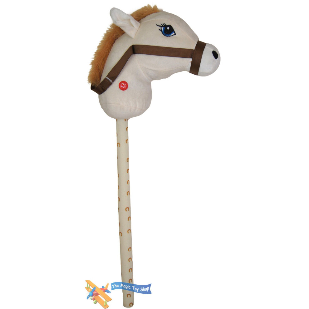 (Cream) The Magic Toy Shop Kids Hobby Horse or Unicorn with Galloping Neighing Sounds Childrens Toy