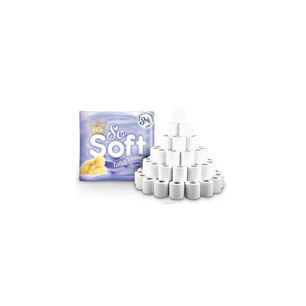 Vinsani [45 White Toilet Rolls] Little Duck So Soft 3 Ply Embossed Quilted Luxury Toilet Tissue Paper Rolls