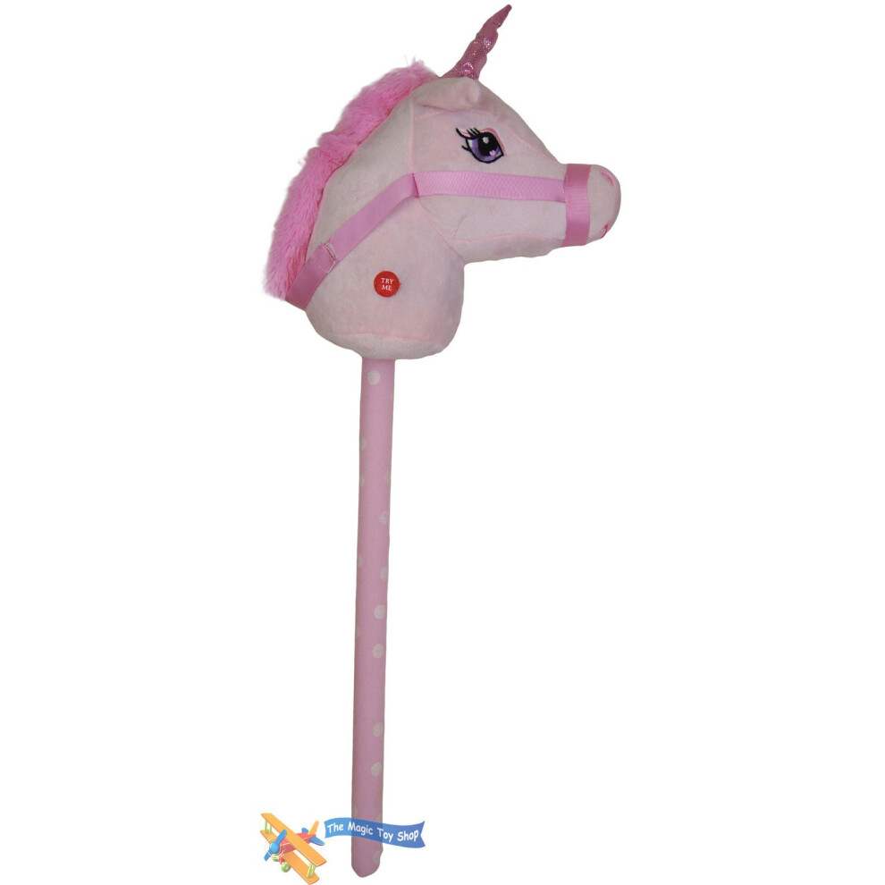 (Pink) The Magic Toy Shop Kids Hobby Horse or Unicorn with Galloping Neighing Sounds Childrens Toy