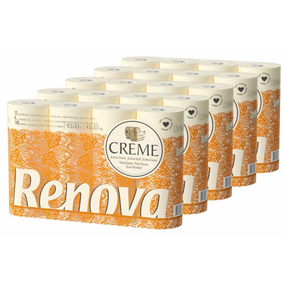 Renova Luxury Cream 4Ply Toilet Tissue Paper Roll (60 Rolls)