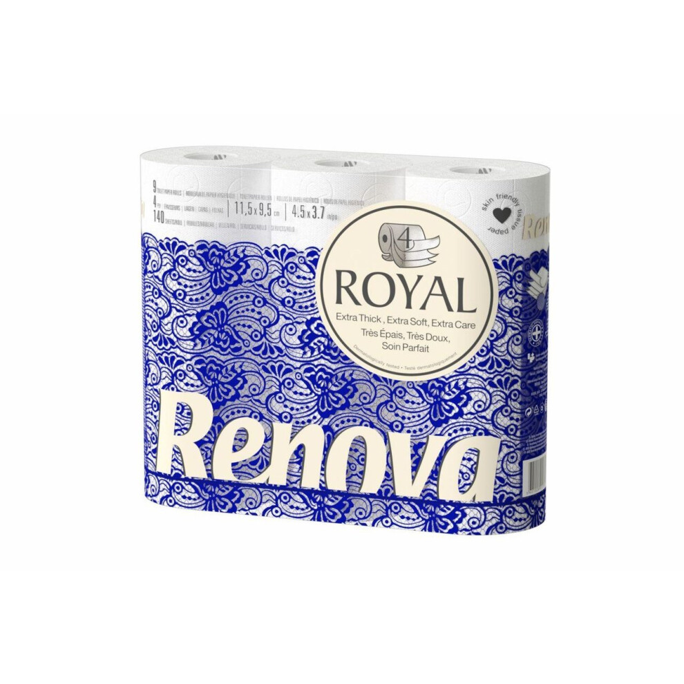 Renova Royal 63 Rolls - 4 Ply Soft Luxury White Toilet Paper Tissue Rolls