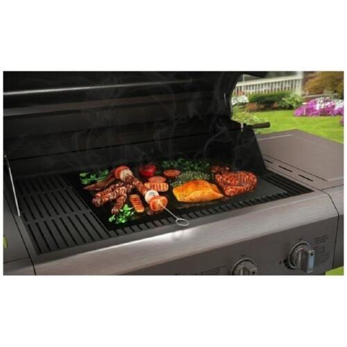 Vinsani 4PC Non-Stick BBQ Rectangle Grill Liner Mat (40 x 33 cm) - Resuable and Dishwasher Safe Cooking Mats - Black