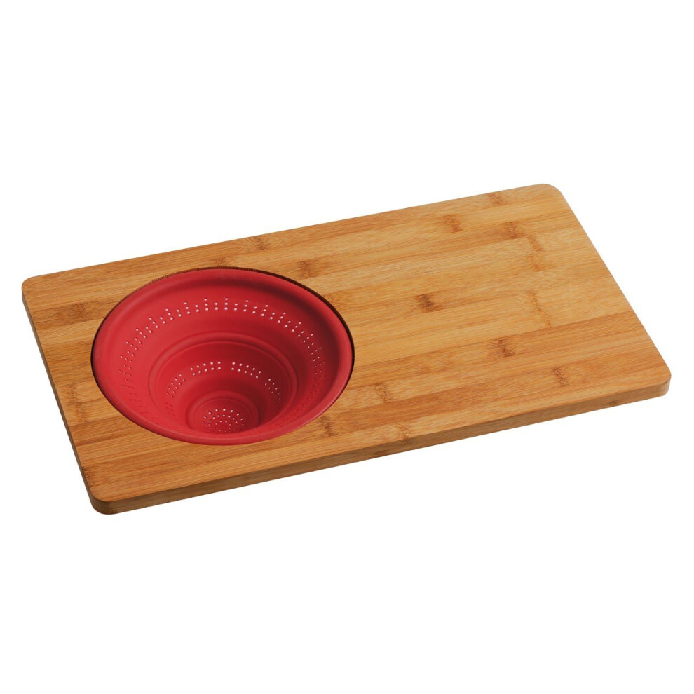 Chopping Board with Silicone Collapsible Colander - Bamboo