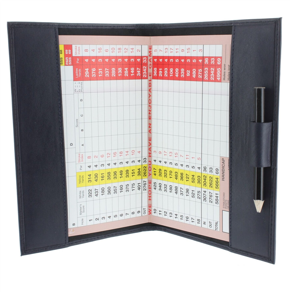 (Navy) Large Leather Golf Scorecard Holder 2314 - for UK, Ireland and European scorecards