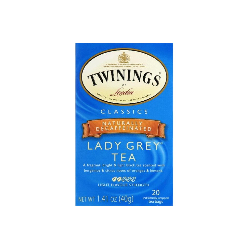 Twinings, Lady Grey Black Tea, Decaffeinated, 20 Tea Bags, 1.41 oz (40 g)