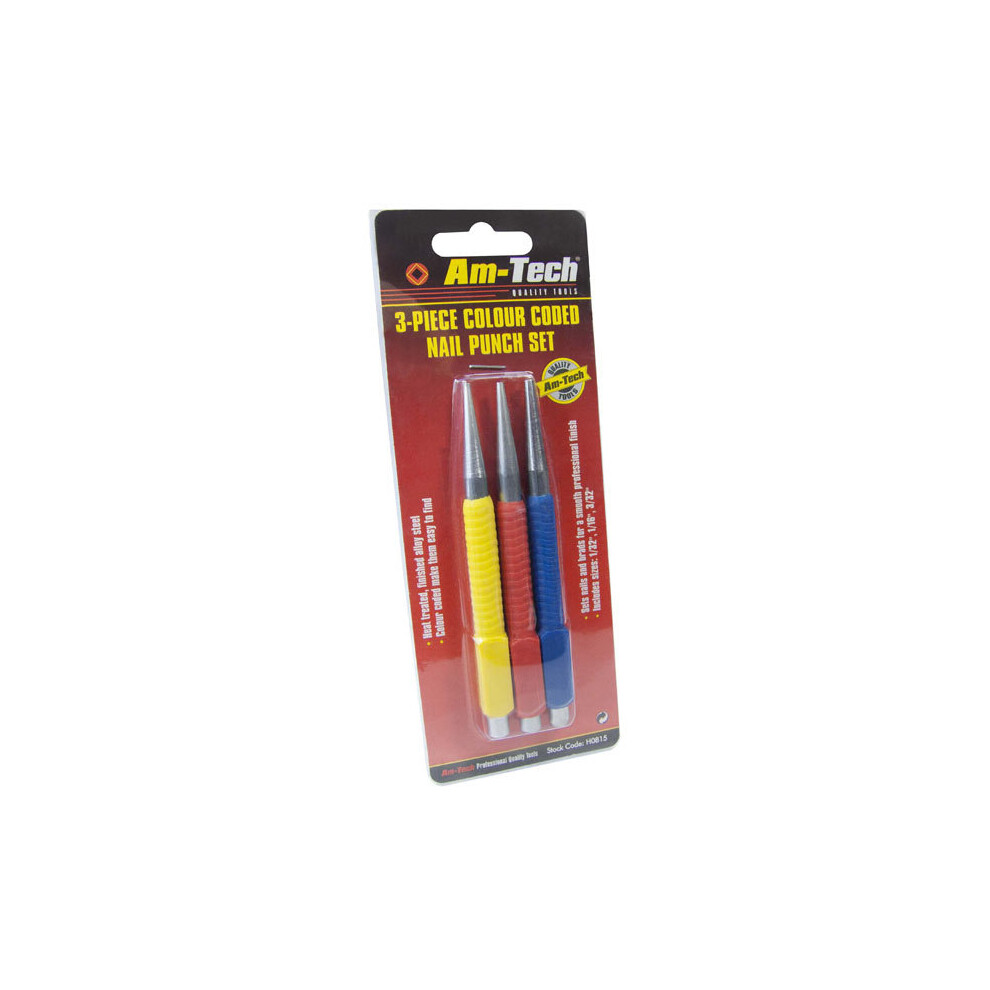 Nail Punch Set 3 Piece Colour Coded Tool Set (Amtech) 5032759025237