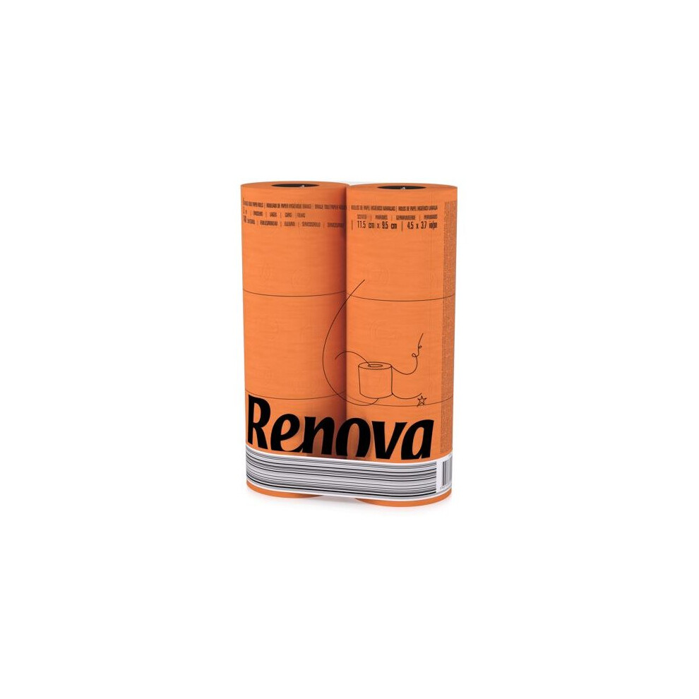 Renova [6 Rolls Orange] 3 Ply Soft Colour Toilet Loo Bathroom Tissue Paper Rolls