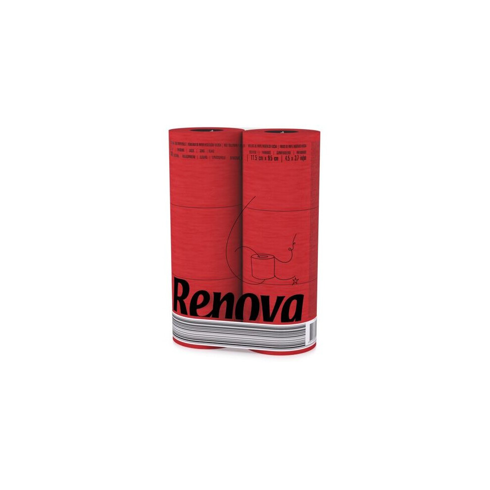 Renova [6 Rolls Red] 3 Ply Soft Colour Toilet Loo Bathroom Tissue Paper Rolls