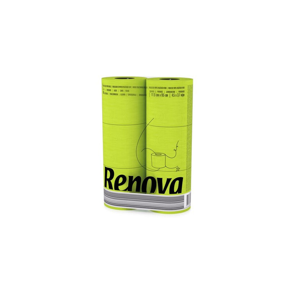 Renova [6 Rolls Green] 3 Ply Soft Colour Toilet Loo Bathroom Tissue Paper Rolls