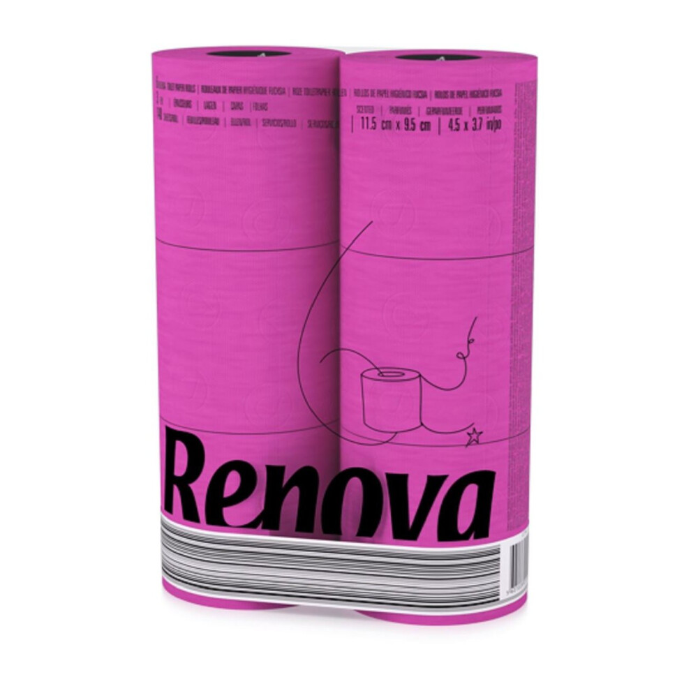 Renova [6 Rolls Fuschia] 3 Ply Soft Colour Toilet Loo Bathroom Tissue Paper Rolls