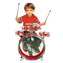 Vinsani Kids Junior Starter Drum Playset Kit With Stool Sticks Cymbal Foot Pedal Musical Instrument Percussion Toy Gifts - Red