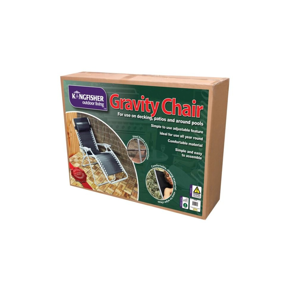 Kingfisher Gravity Garden Reclining Sun Chair Lounger - Black