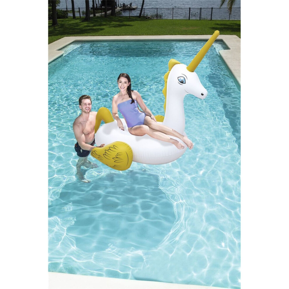 Bestway White Inflatable Giant Mega Supersized Unicorn Rider Float Pool - 7.2' x 6.4'