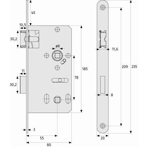 Abus Abus ES Bad 583957 Mortice Lock Universal Small 1