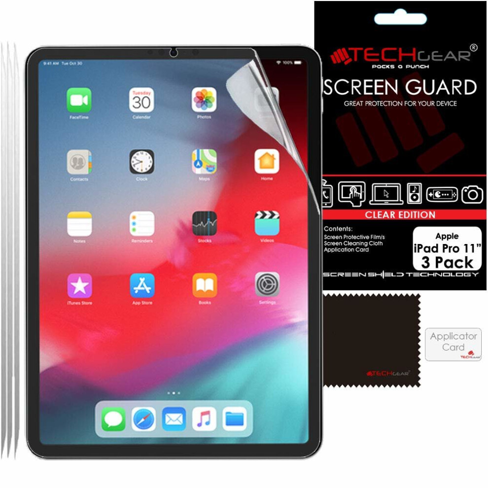 TECHGEAR [3 Pack] Screen Protectors for iPad Pro 11", Clear Screen Protector Guard Covers Compatible with New Apple iPad Pro 11 inch 2018