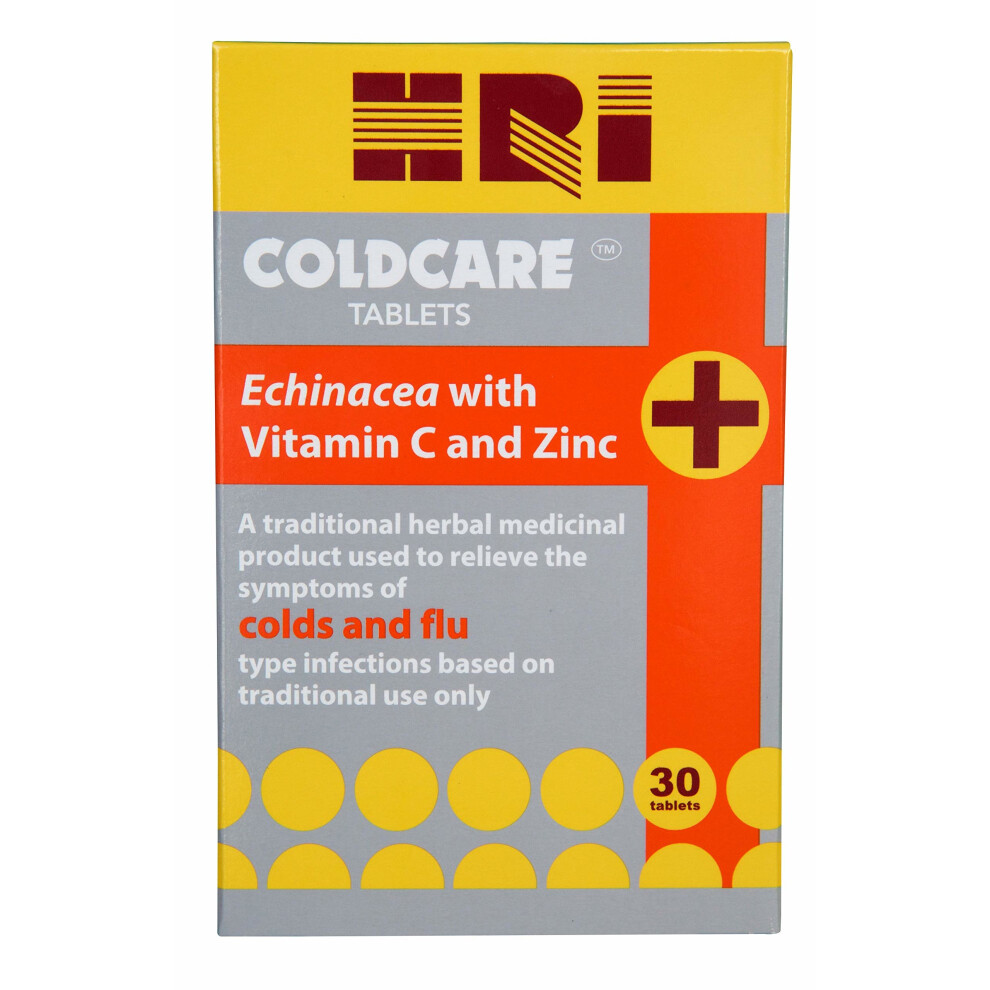 HRI Coldcare Echinacea with Vitamin C and Zinc Cold and Flu Remedy - 30 Tablets