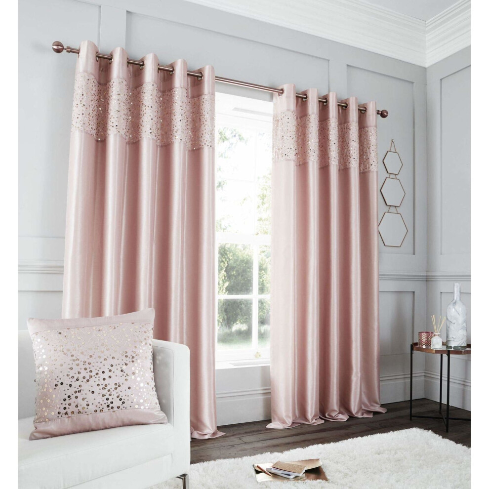 Catherine Lansfield Glitzy Eyelet Curtain 66x90 Inch Blush