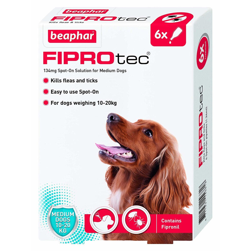 Beaphar FIPROtec Spot On Medium Dog - 6 Pipettes (C-15681) Flea & Tick Protection