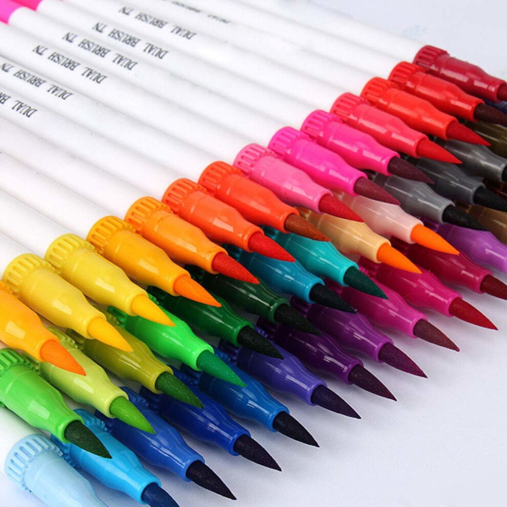 mychoose 24pcs Fineliner Colouring Pens 0.4mm Felt Tip Pens Dual Tip Brush Art Markers Coloured Fine Line Pens Water Color Drawing Pen