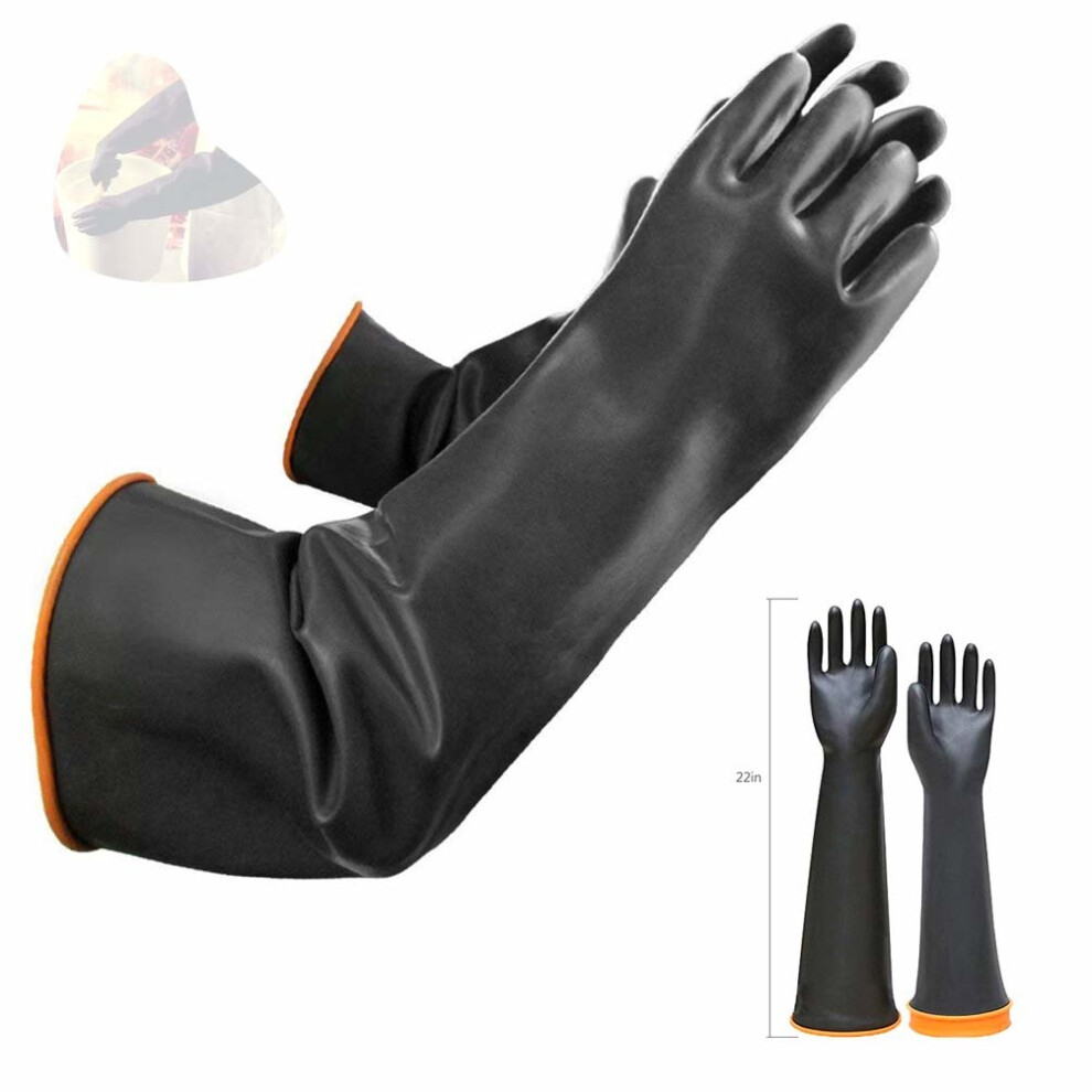 Latex Chemical Gloves Resistant Rubber PPE Industrial Safety Work Protective Long Gauntlets Gloves, 22" Black Heavy Duty Gloves, Resist Strong...