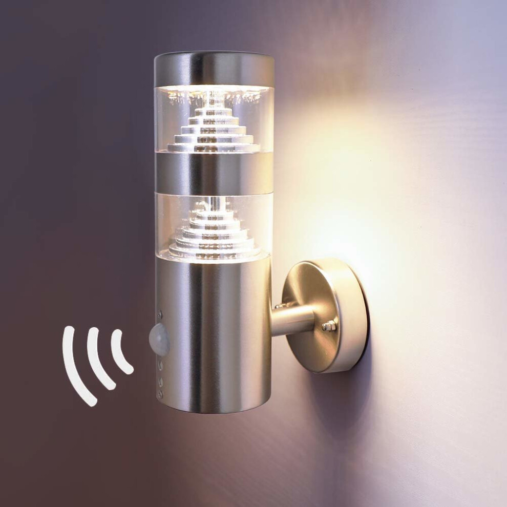 NBHANYUAN LightingÂ® LED Outdoor Wall Light with PIR Sensor Sainless Steel Outside Wall Lamp for Garden, Bathroom Wall Fixture 3000K White Mains...