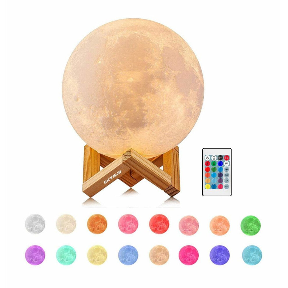 EXTSUD Full Moon Lamp, LED Lunar Night Light Remote Control Table Lamp Dimmable Brightness 16 Main Colors, 4 Light Conversion Modes with USB...