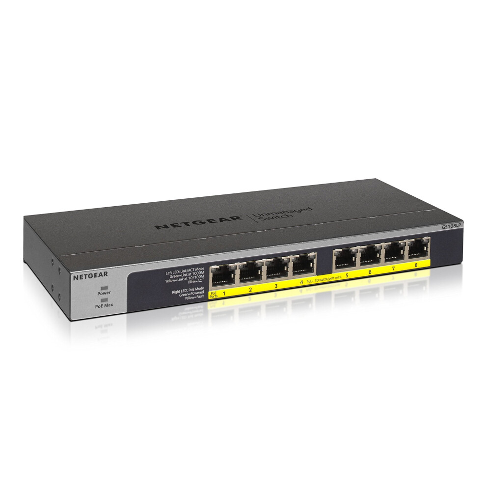Netgear Gs108lp-100Eus 8-Port Gigabit Ethernet Poe+ Unmanaged Switch