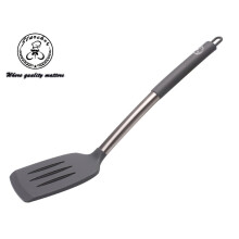 Starchef Silicone Slotted Turner Spatula Heat Resistant Non-Stick Soft Grip, Stainless Steel(Grey)