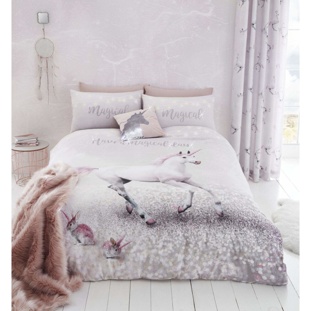 Catherine Lansfield Enchanted Unicorn Easy Care King Duvet Set Pink