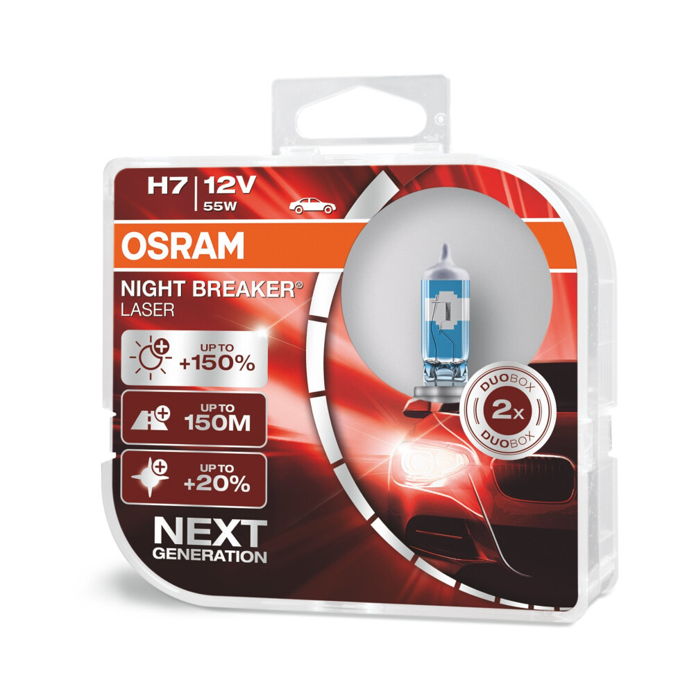 OSRAM NIGHT BREAKER LASER H7, Next generation, 150% More brightness, Halogen headlamp, 64210NL-HCB, 12V, Passenger Car