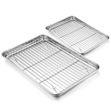 Baking Tray with Rack Set - 4 Pack (2 Trays+2 Racks), HaWare Stainless Steel Baking Sheet Toaster Pan Cookie with Cooling Rack - Healthy & Non...
