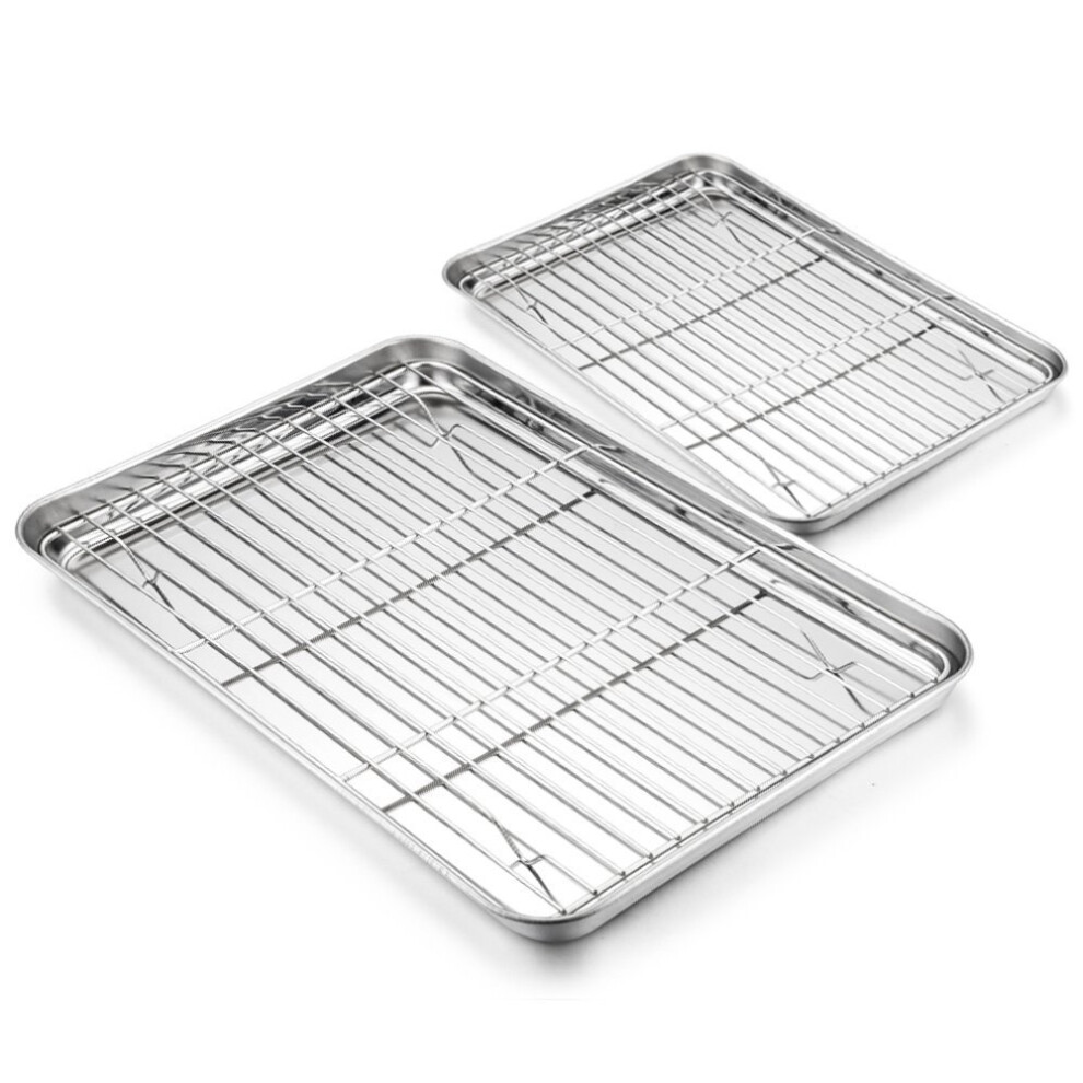 Baking Tray with Rack Set - 4 Pack (2 Trays+2 Racks), HaWare Stainless Steel Baking Sheet Toaster Pan Cookie with Cooling Rack - Healthy & Non...