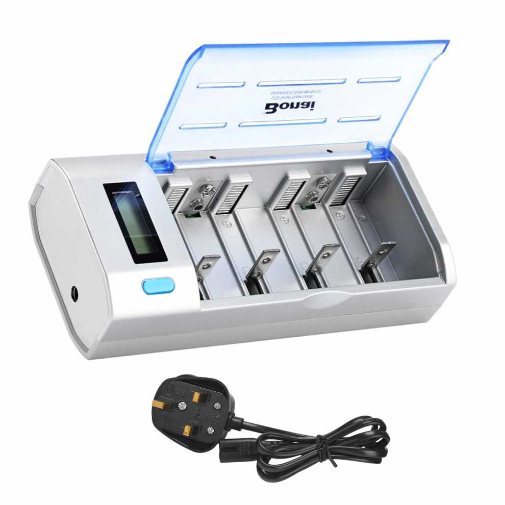 BONAI LCD Universal Battery Charger for AA, AAA, C, D, 9V Ni-MH Ni-CD Rechargeable Batteries with Discharge Function