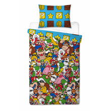 Super Mario Gang Single Duvet Cover | Reversible Two Sided Official Mario Bedding Duvet Cover With Matching Pillow Case