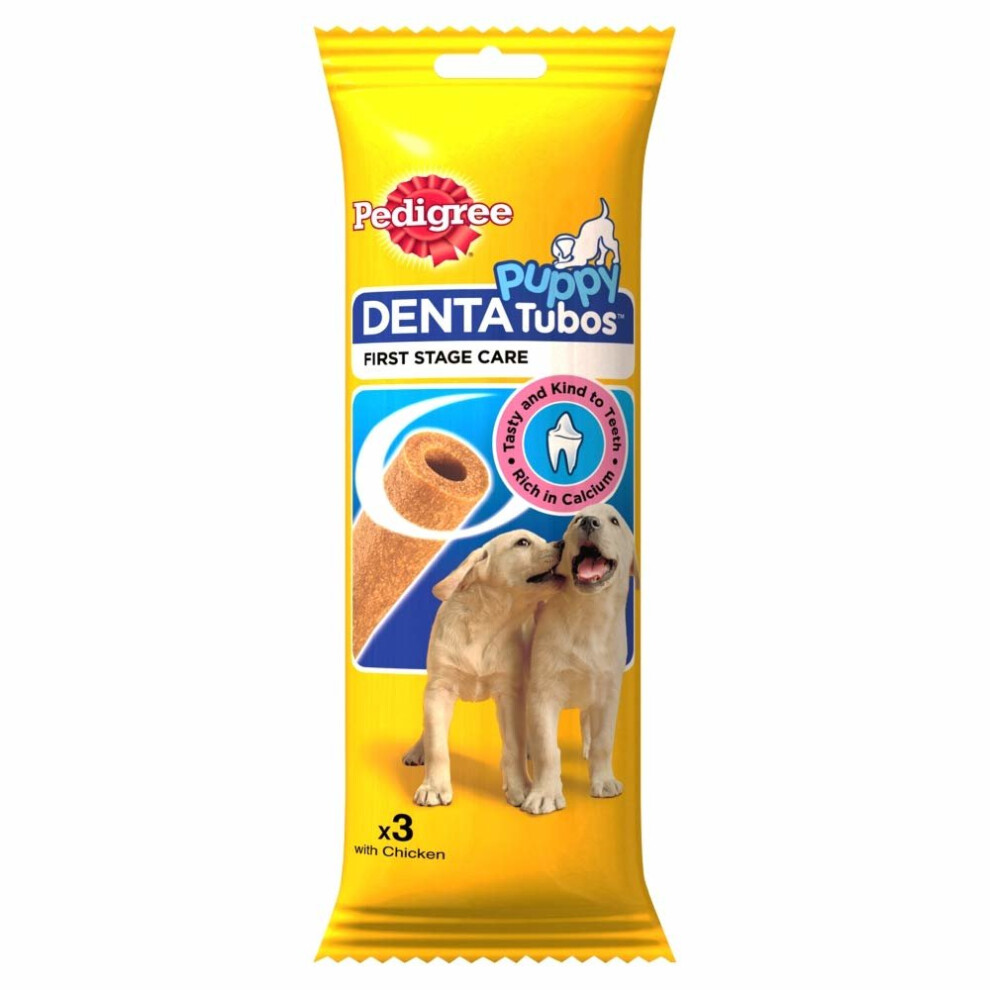 Pedigree Puppy Denta Tubo Treats, 3 Sticks, Pack Of 18 (Hj8u) - Calcium-Rich & Omega-3 Dental Chews For Healthy Teeth & Gums