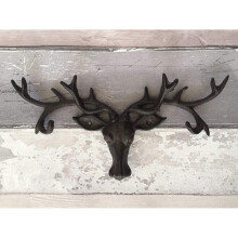 Homezone® Vintage Brown Cast Iron Highland Stag's Head With 6 Hook Antlers. Wall Mounted Coat Hooks Rack Wall Hanger Key Holder. Rustic Home Or...