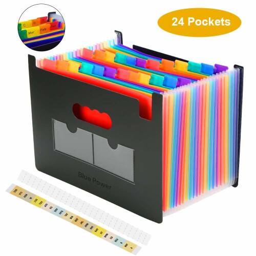 Expanding File Folder, Bluepower 24 Pockets A4 File Folders Organiser 