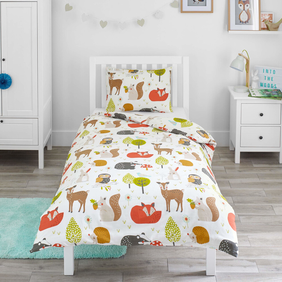 Woodland Animals - Kids Bedding Set - Junior/Toddler/Cot Bed Duvet Cover And Pillowcase Bloomsbury Mill