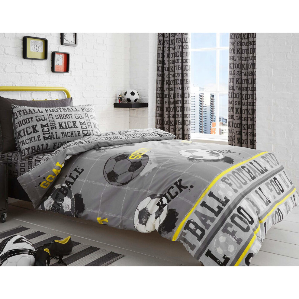 Bedlam - Football - Childrens Duvet Cover Set  | Single Bed Size  | Grey & Yellow Bedding